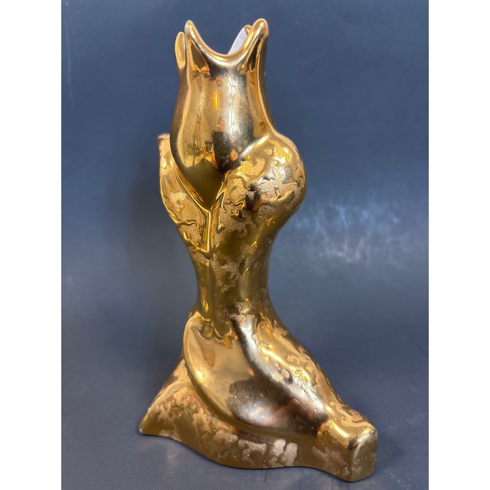 Vintage MCM Ceramic Bud Vase Abstract Sculptural Crown Flame Top Regency Decor